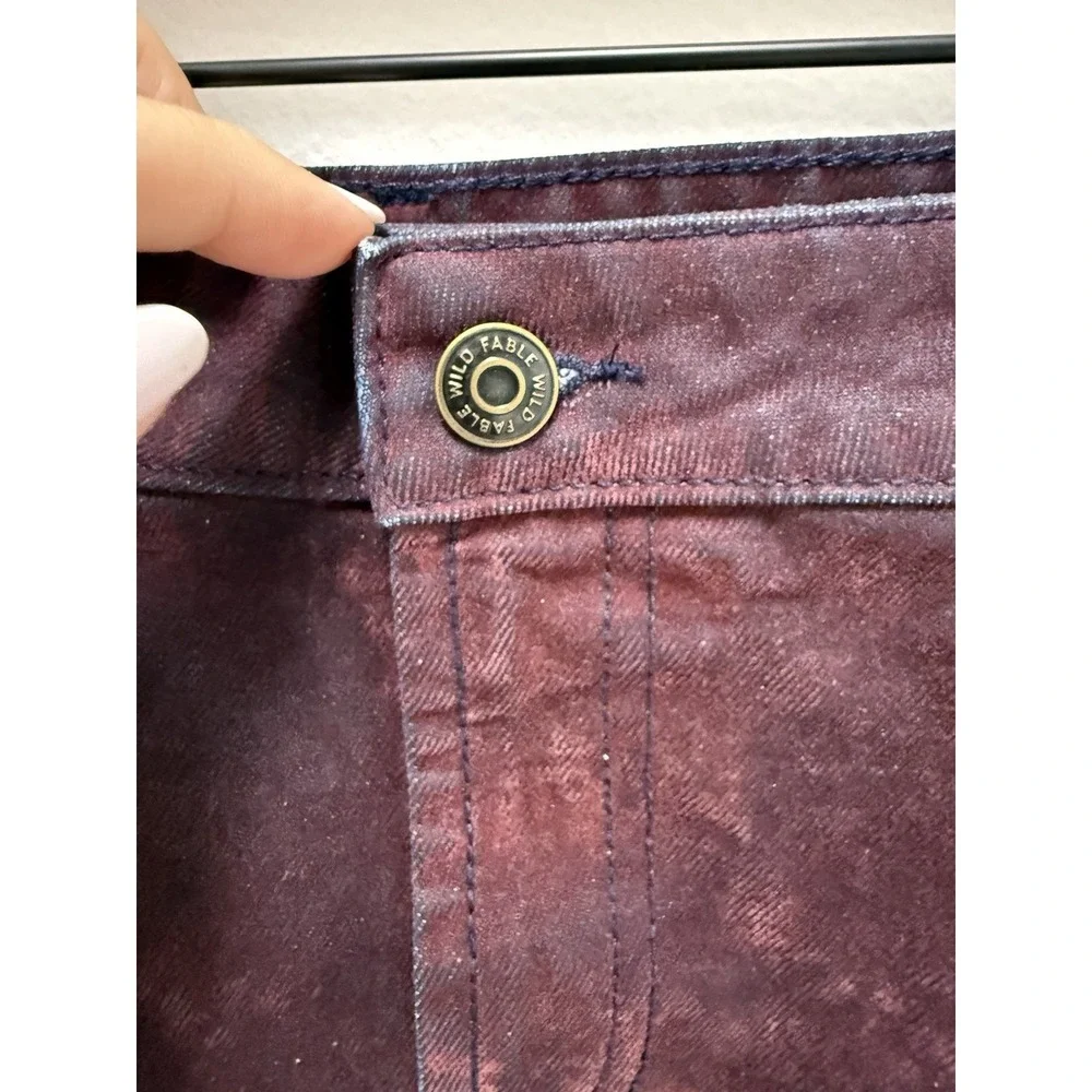 Wild Fable Mini Skirt Women's 14 Burgundy Acid Wash Denim Flare NWT Target